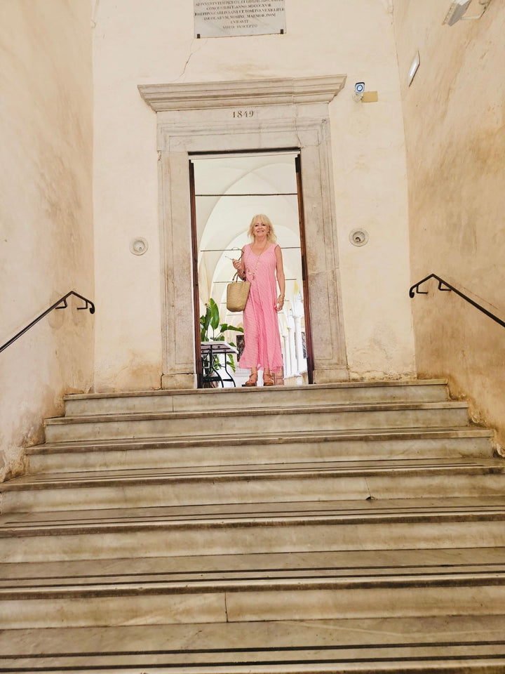 Saskia Stripe Dress Fuchsia