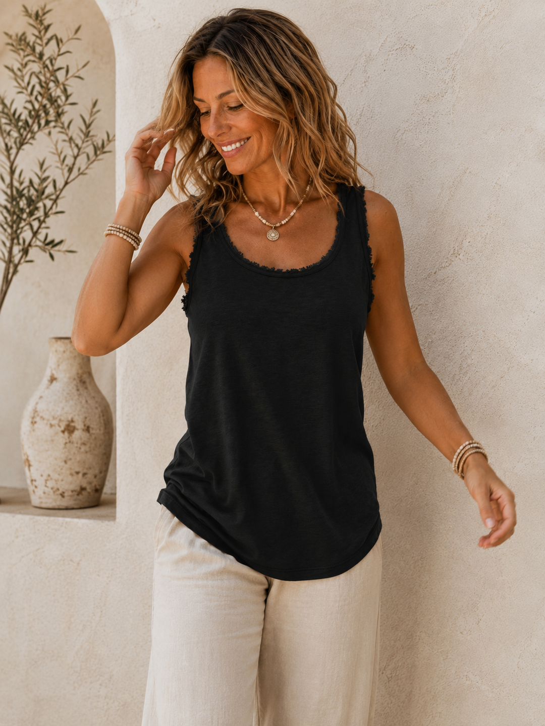 Eden Frayed Edge Vest Black