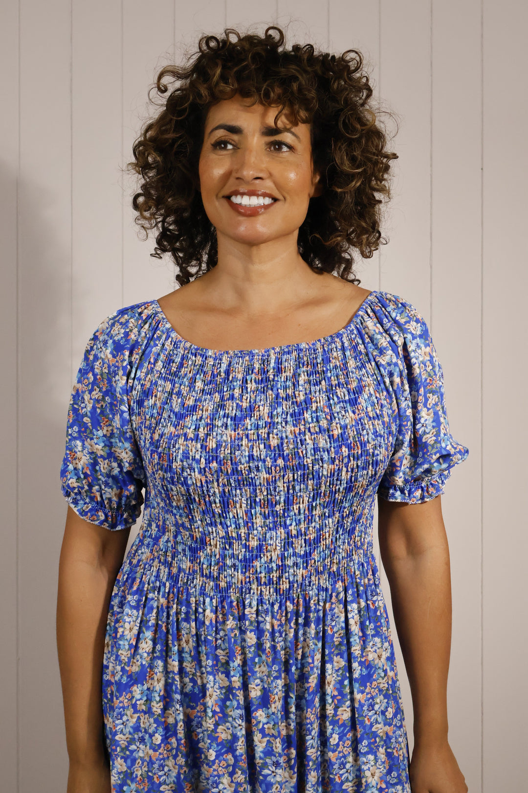 Ditsy Flower Puff Sleeve Maxi Dress Royal Blue