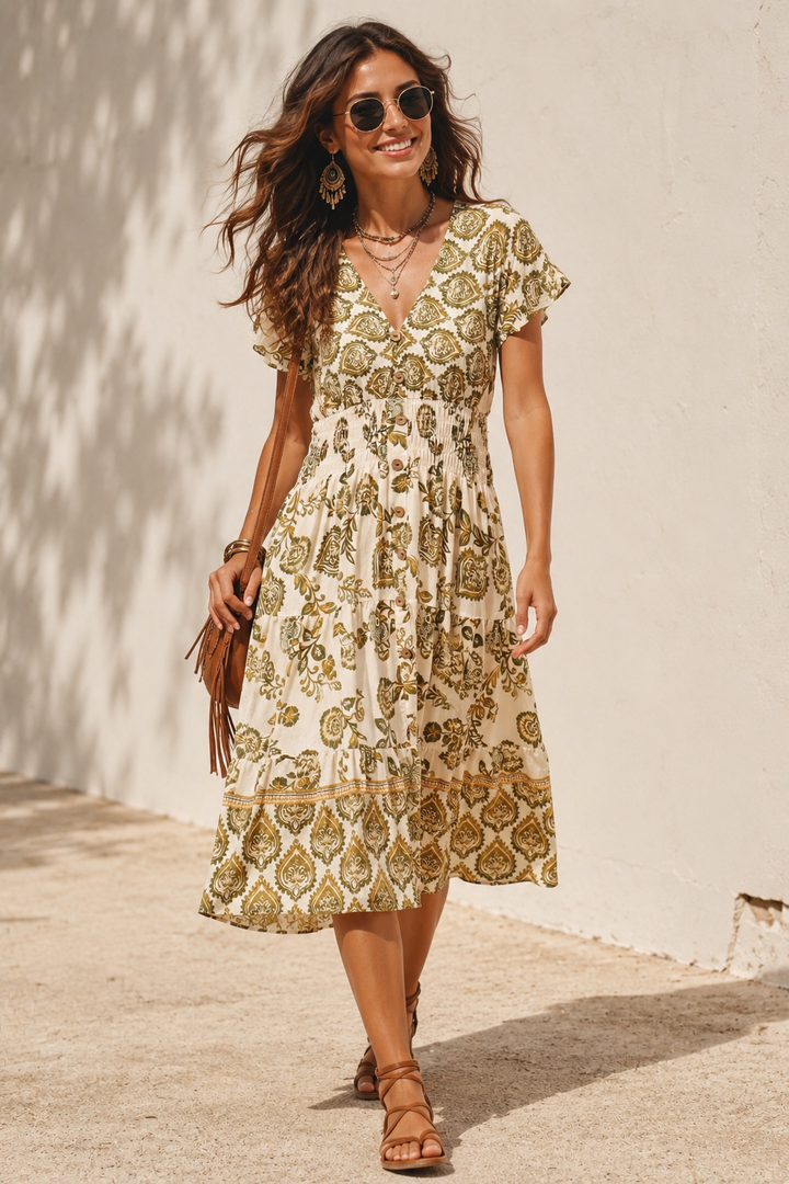 Fable Floral Midi Dress Green