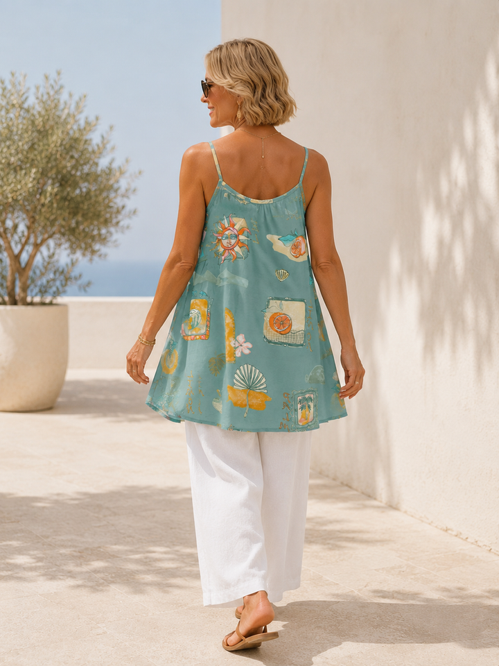 Adelia Postcard Print Top Sage