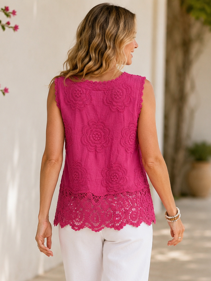 Chelsea Crochet Top Fuchsia