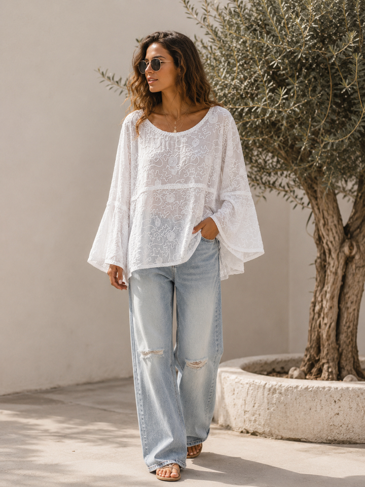 Cotton Swirl Embroidered Top White
