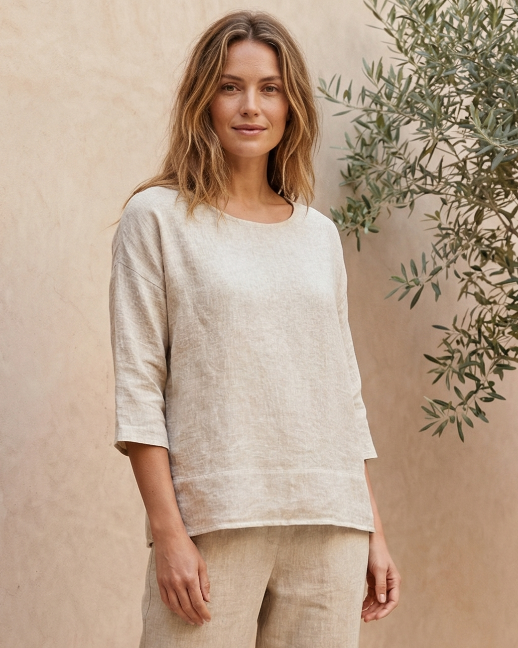 Luisa Linen Oversized Top Beige