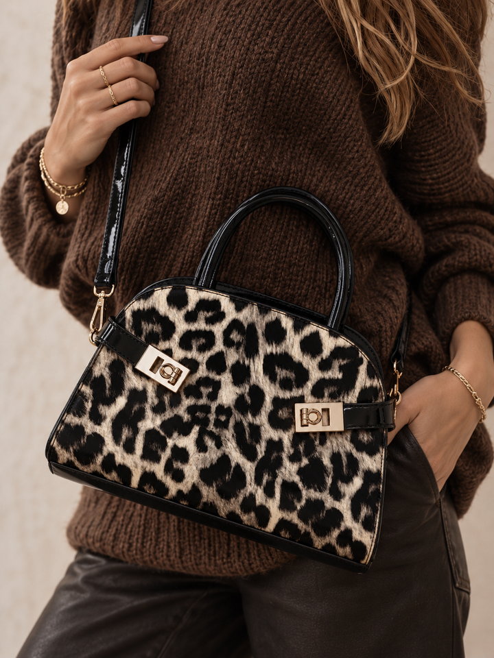 Roxie Glossy Leopard Bag Black