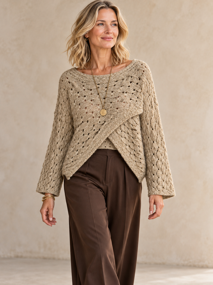 Cora Cross Open Knit Jumper Beige
