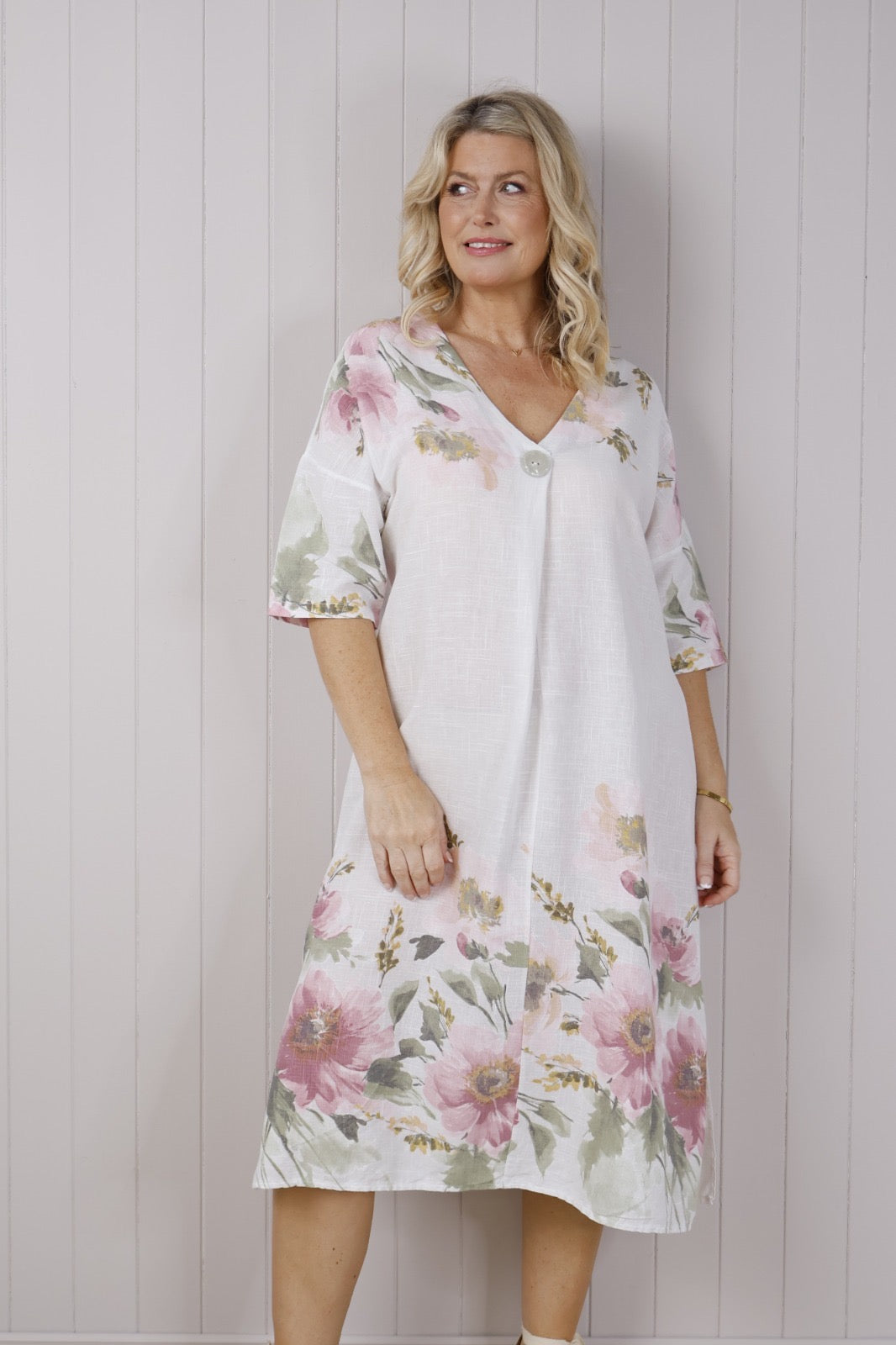 Blossom Border Linen Mix Dress