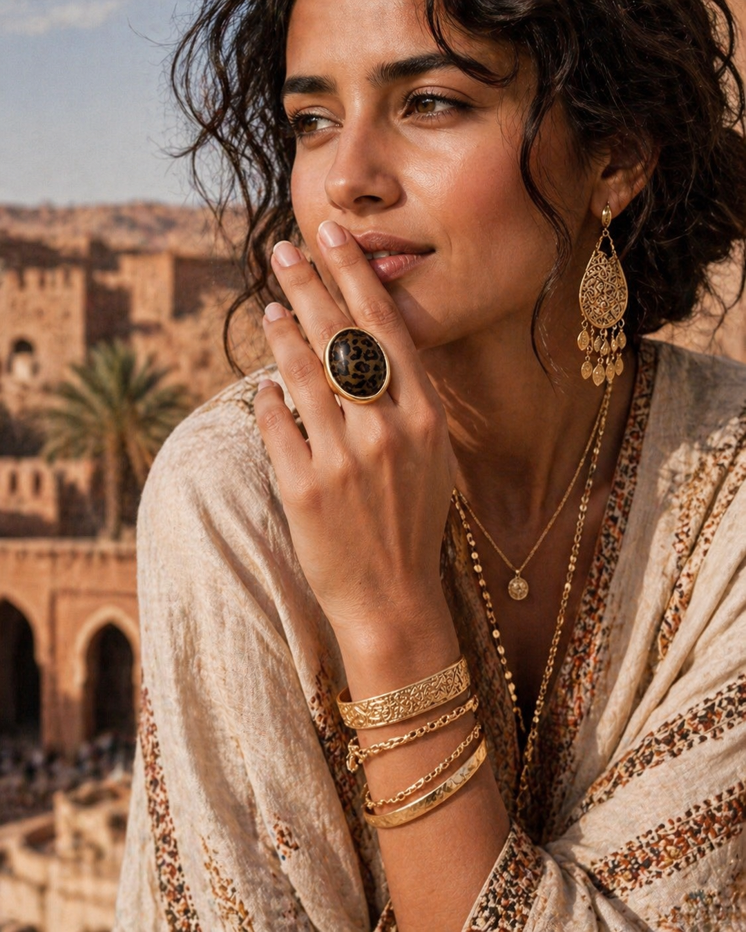 Lila Leopard Resin Stone Ring Gold