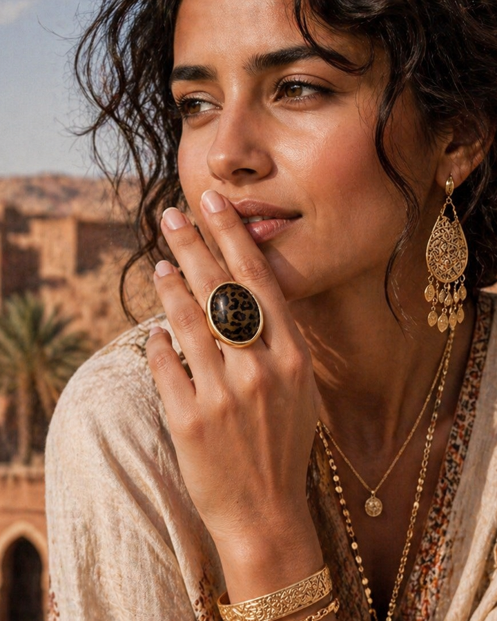 Lila Leopard Resin Stone Ring Gold