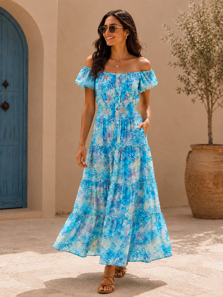 Alondra Animal Print Maxi Dress Aqua