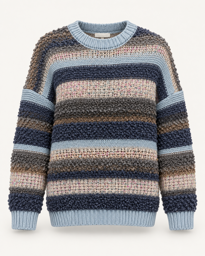 Popcorn Stripe Wool Blend Jumper Blue