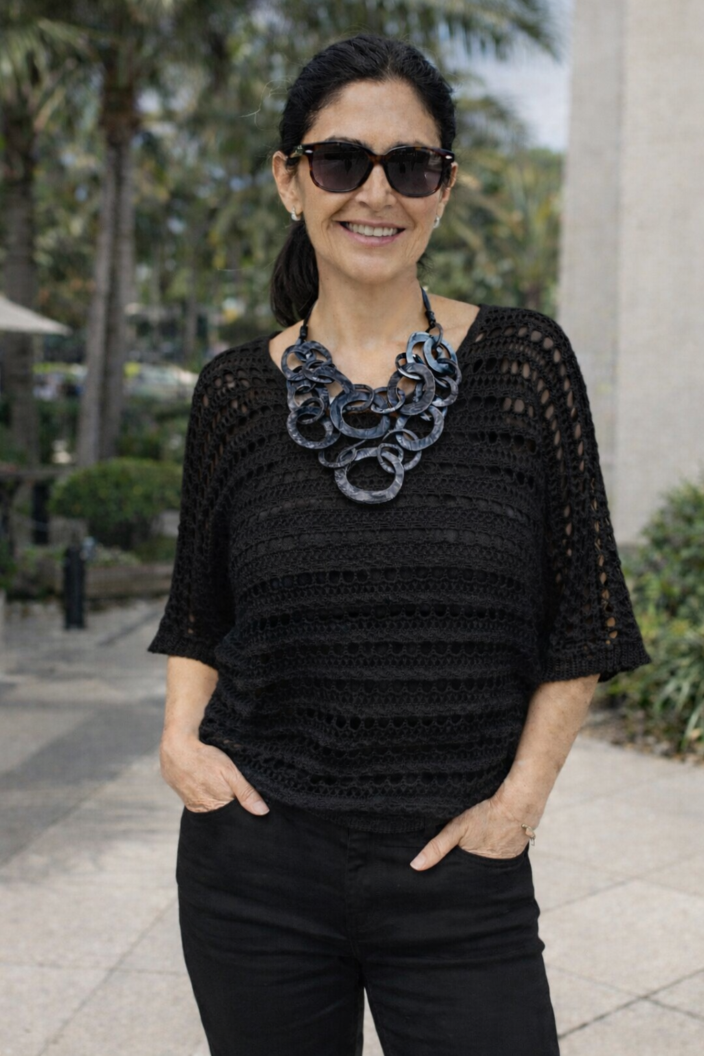 Elettra Open Knit Top Black