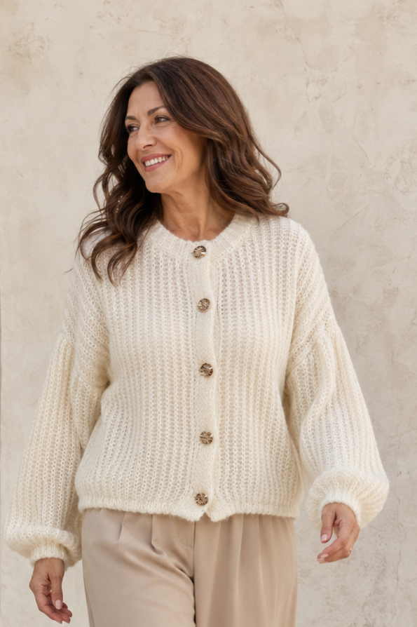 Bridgetta Gold Button Cardigan Ivory