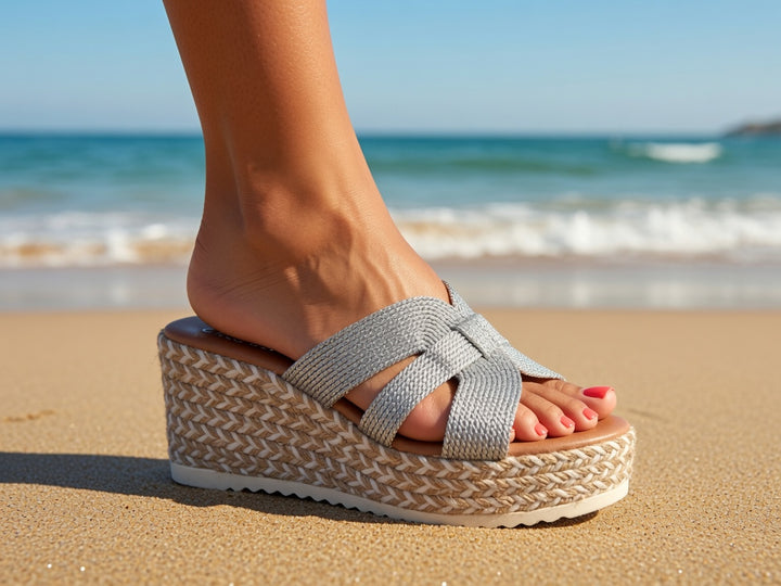 Harper Woven Wedge Sandals Silver