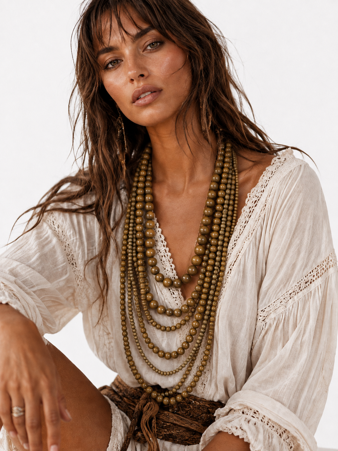 Savannah Multi Strand Wooden Necklace Natural