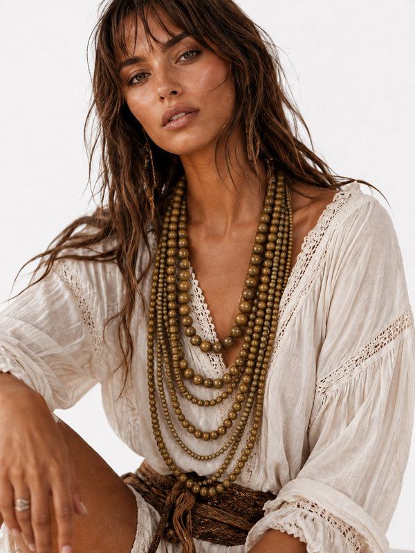 Savannah Multi Strand Wooden Necklace Natural