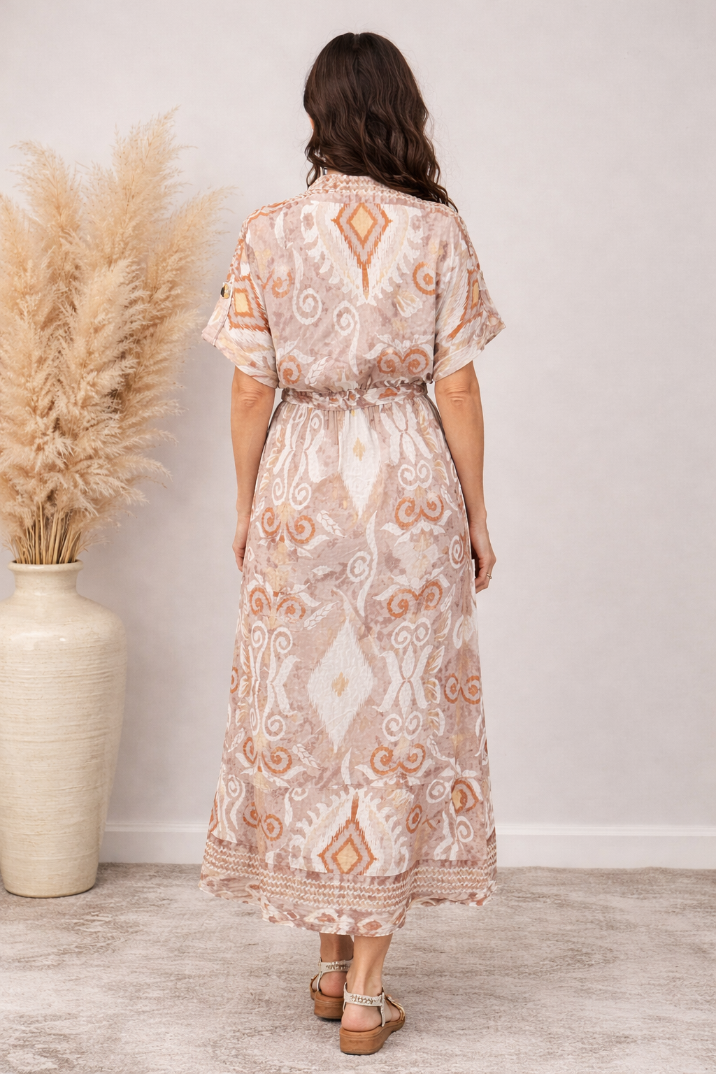 Printed Maxi Shirt Dress Mocha