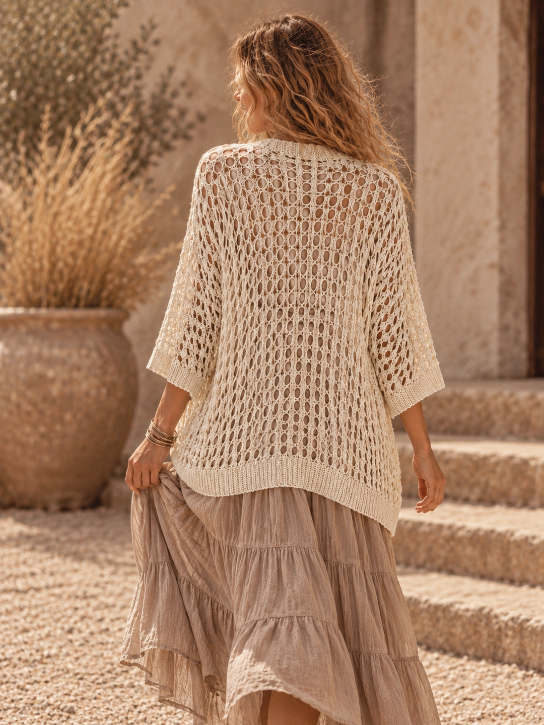 Elena Crochet Cardigan Beige