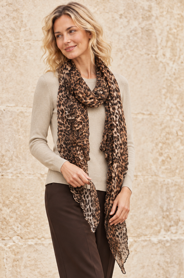 Leopard Scarf & Jumper Set Beige