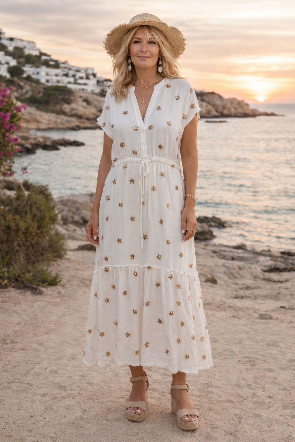 Vittoria Sequin Star Dress White