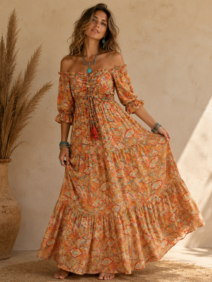 Rosabella Shirred Silk Dress Tangerine
