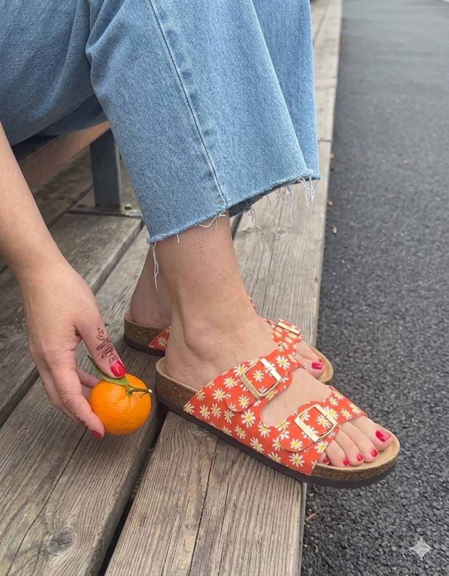 Kiana Daisy Buckle Sandals Orange