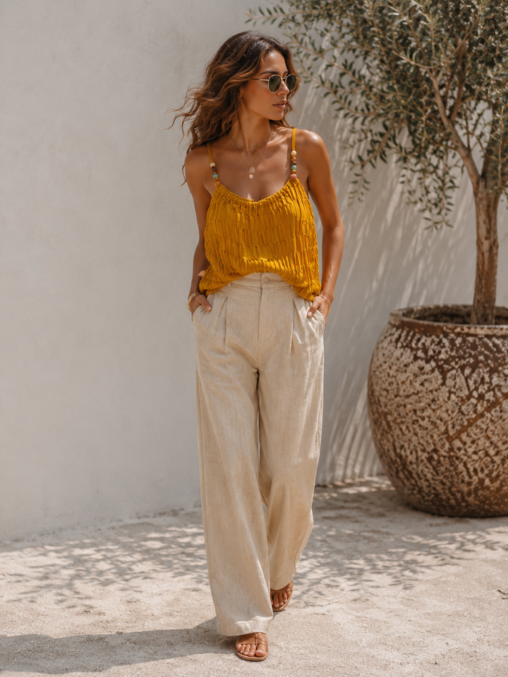 Crinkle Beaded Cami Mustard