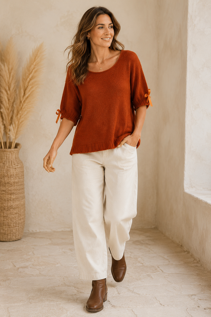 Bow Sleeve Soft Knit Jumper Rust