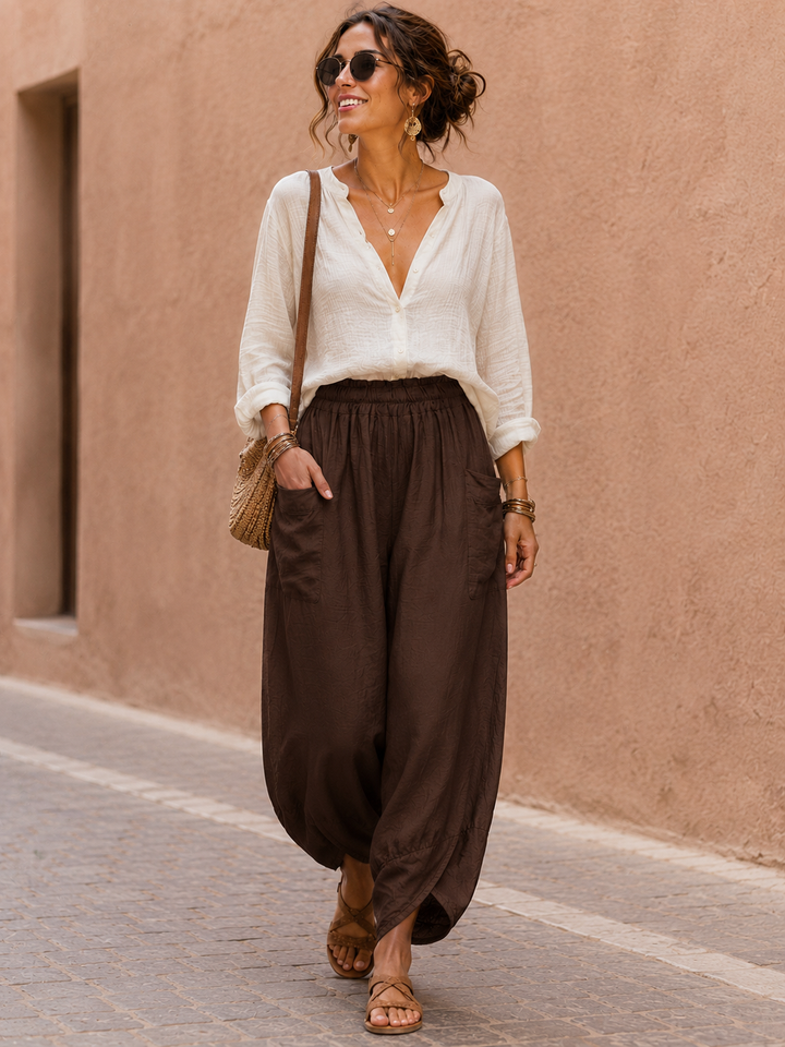 Tahlia Barrel Leg Trousers Chocolate