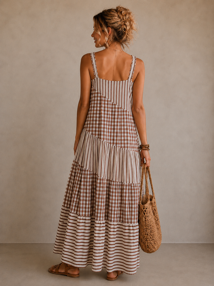 Patchwork Tiered Maxi Dress Chocolate