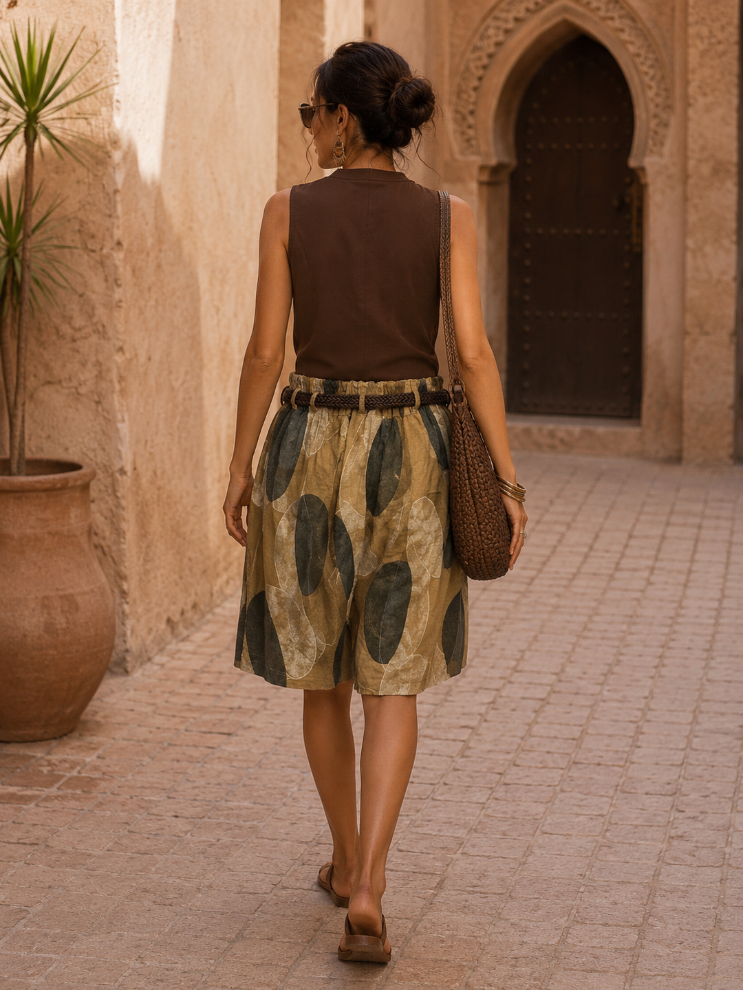 Luna Abstract Linen Culottes Coffee