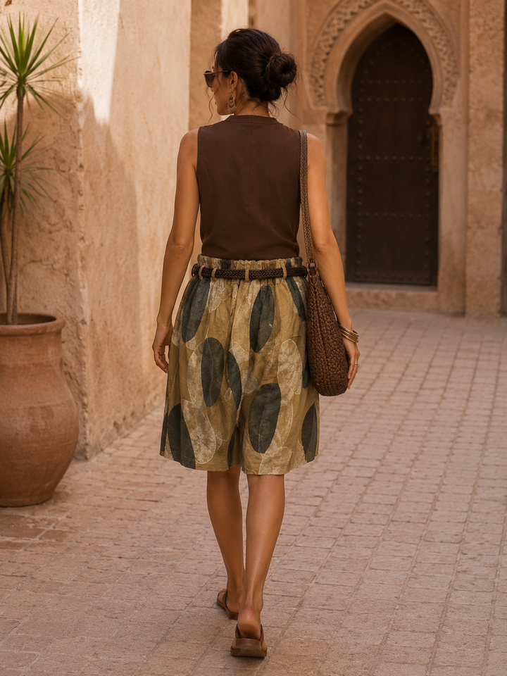 Luna Abstract Linen Culottes Coffee