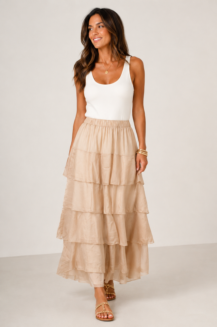 Regina Ruffle Skirt Champagne