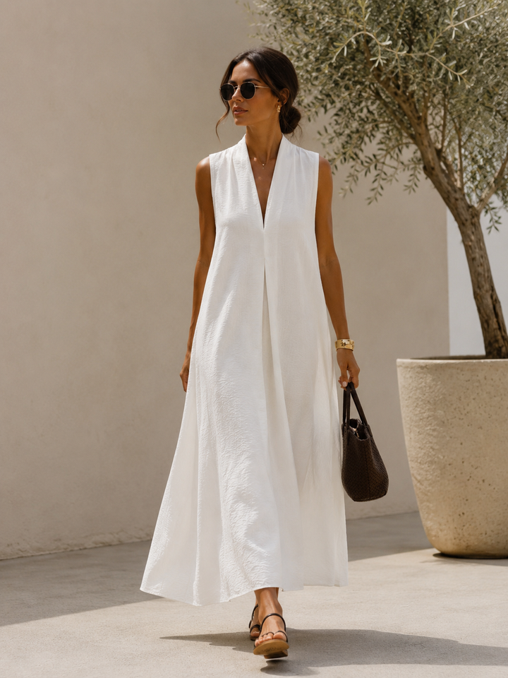 Deja V Neck Maxi Dress White
