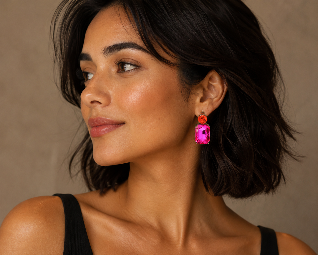 Twin Gem Earrings Pink/orange