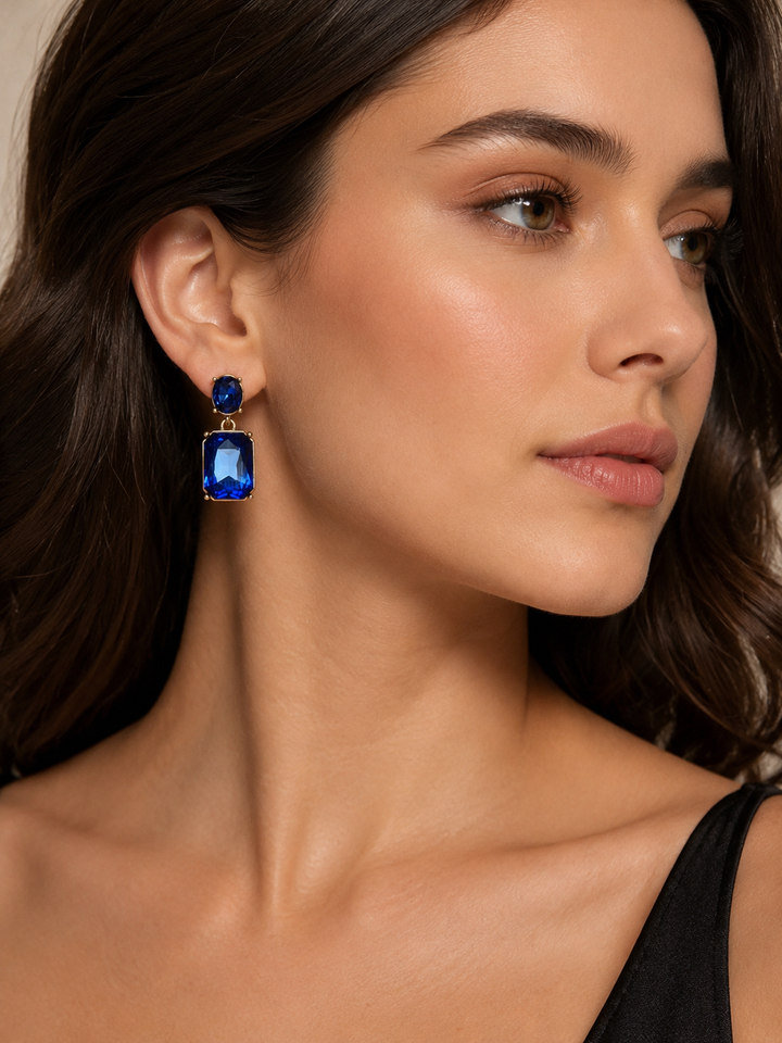 Faceted Gem Earrings Royal Blue
