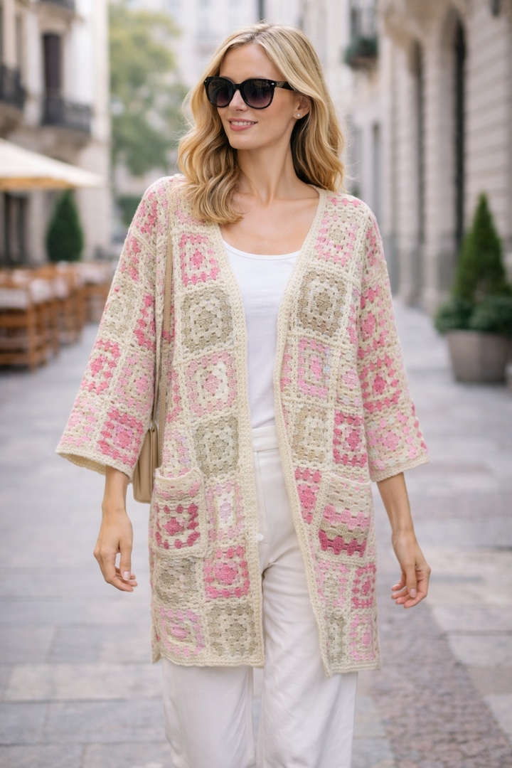 Bohemian Crochet Cardigan Pink