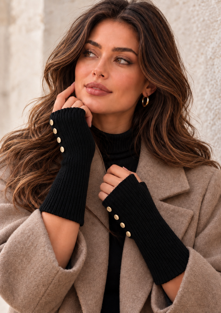 Studded Fingerless Gloves Black