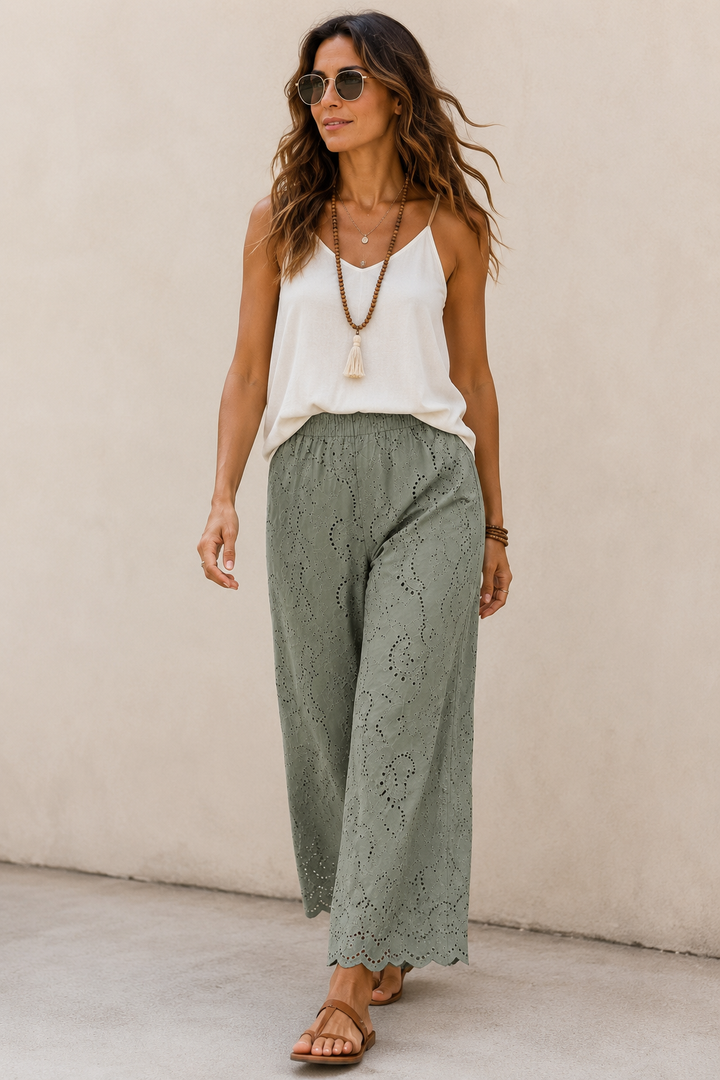 Rosa Broderie Anglaise Trousers Khaki