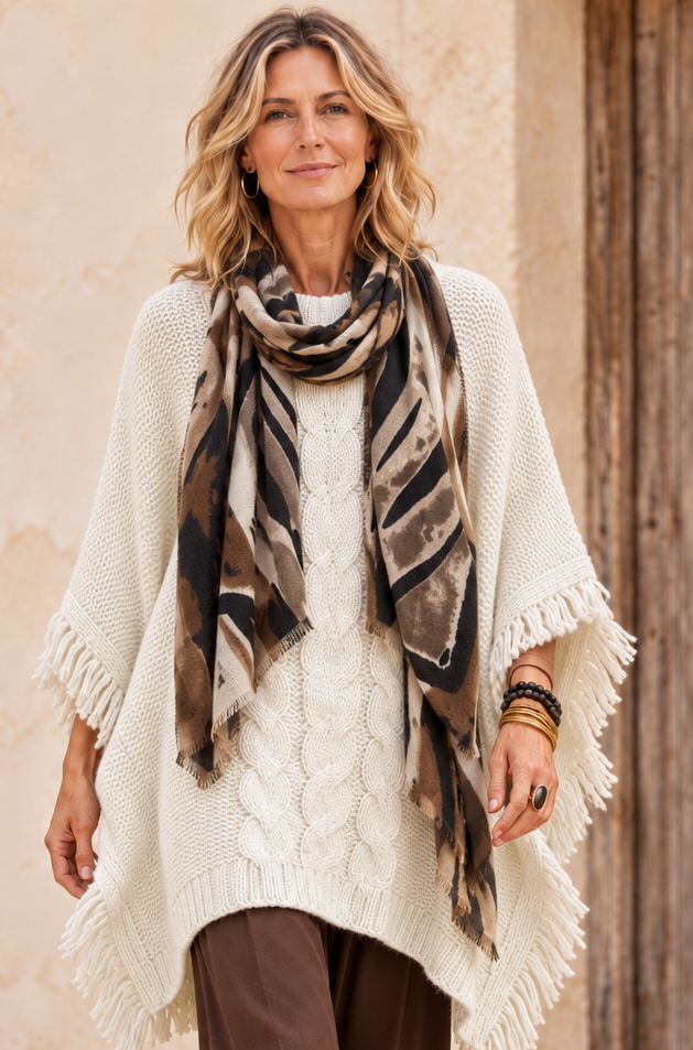 Chelsea Cable Knit Poncho Cream