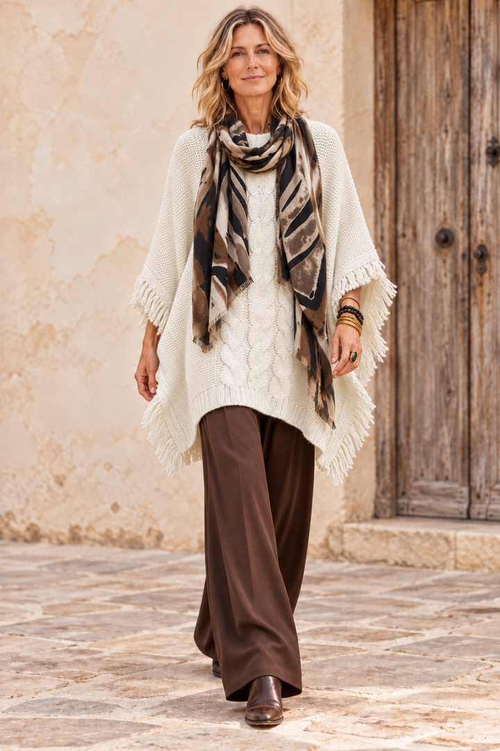 Chelsea Cable Knit Poncho Cream