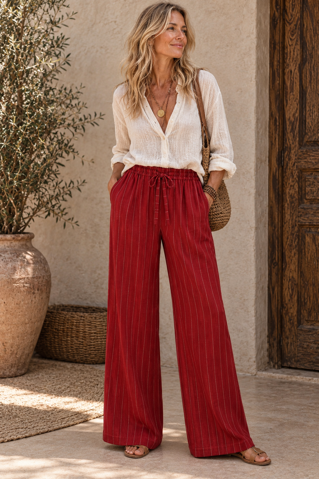Avery Pinstripe Trousers Ruby