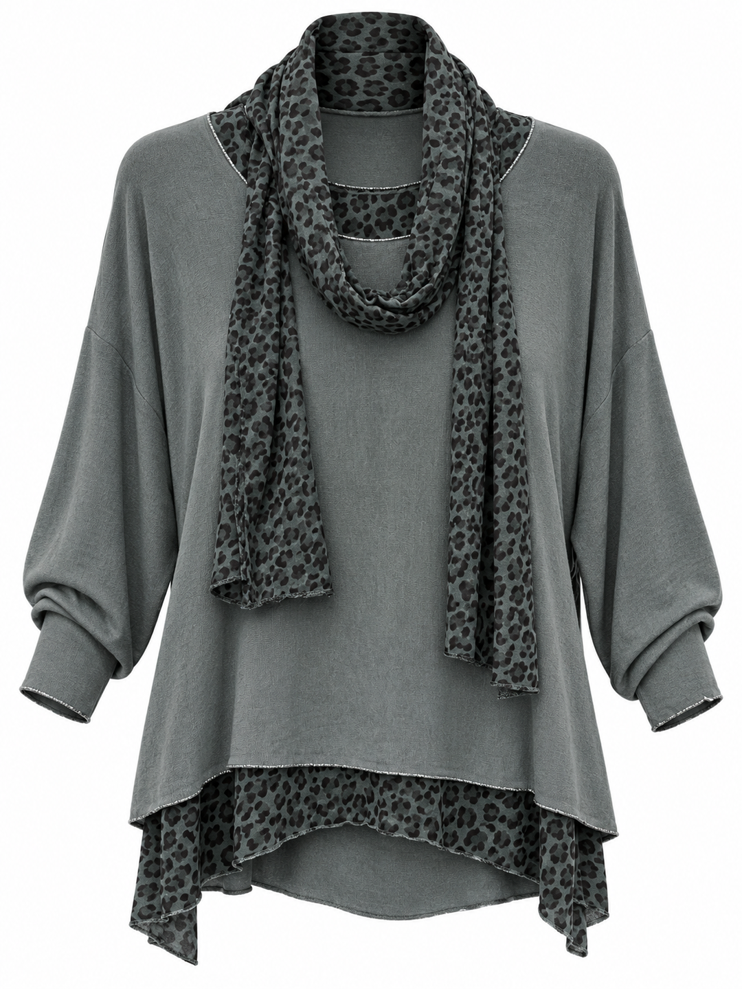 Gia Leopard Top & Scarf Set Pewter