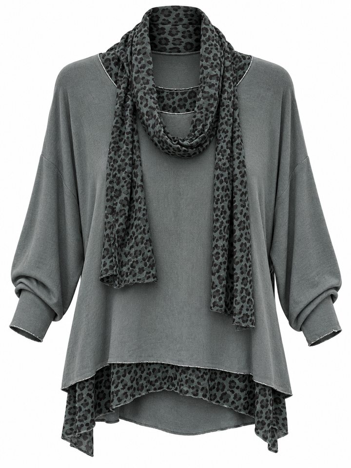 Gia Leopard Top & Scarf Set Pewter