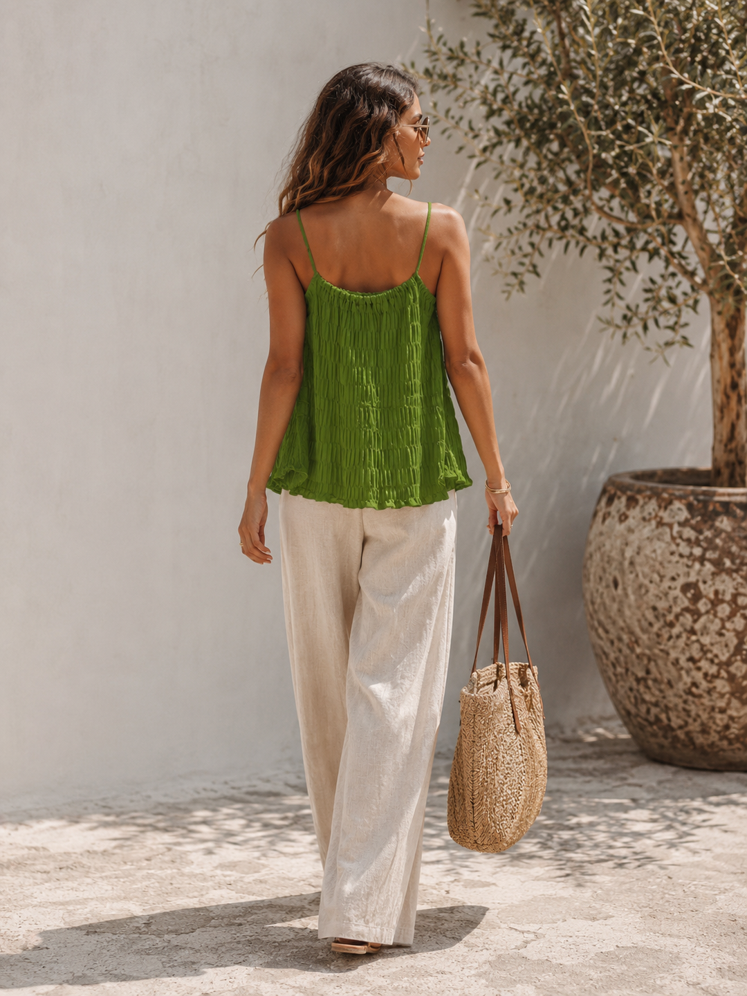 Crinkle Beaded Cami Lime