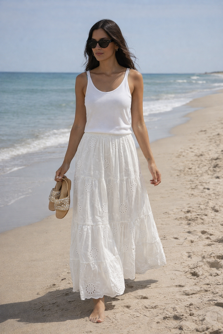 Cala Bassa Cotton Belted Skirt White