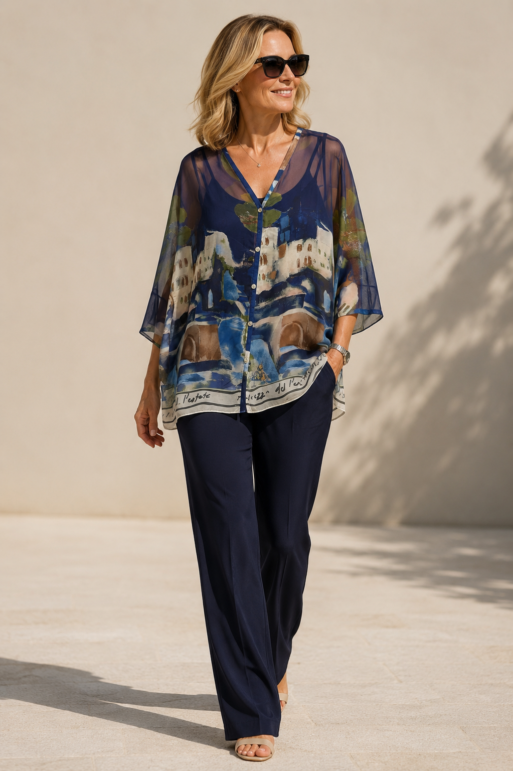Dolce Vita Chiffon Overlay Top Navy