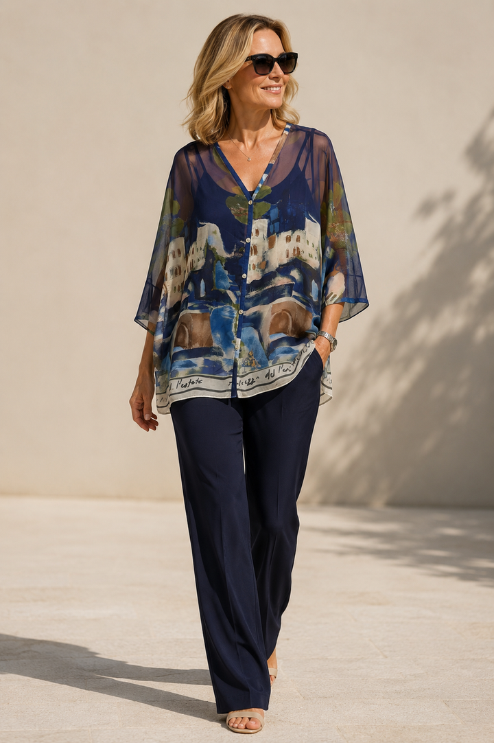Dolce Vita Chiffon Overlay Top Navy