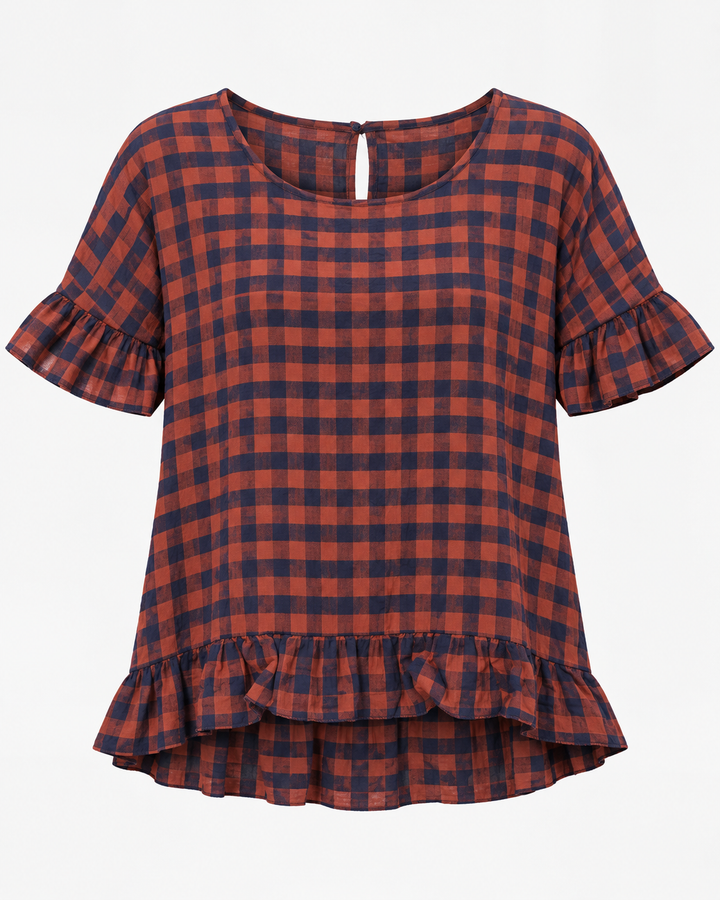 Rosana Checked Frill Top Rust