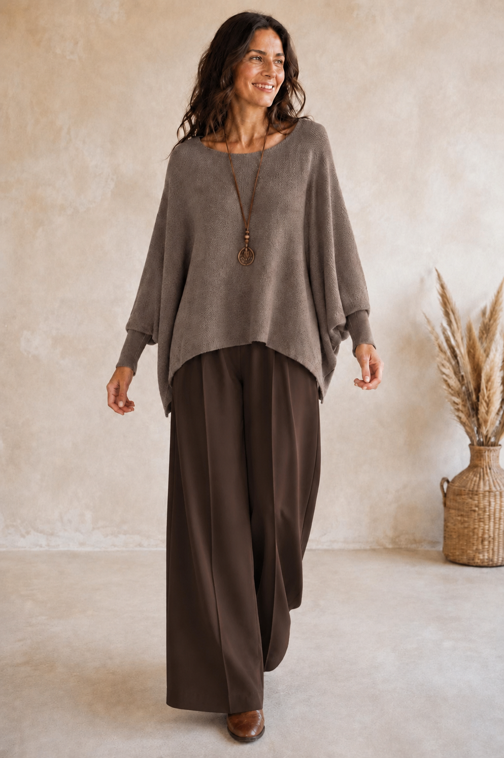 Mila Soft Knit Batwing Jumper Mocha